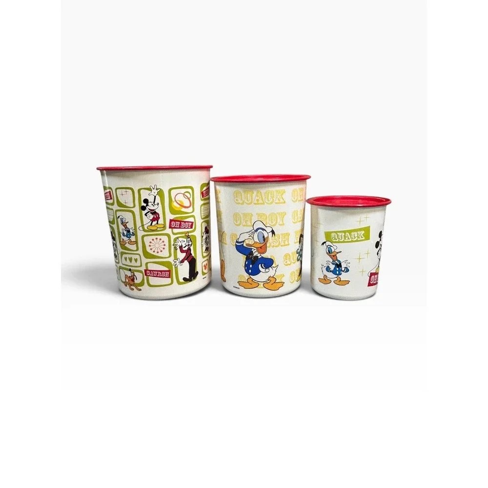 Vtg. Disney Tupperware Canisters Set of 3 w/ Lids - Mickey/Minnie/Goofy/Donald